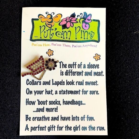 Rhinestone red white blue garden wheelbarrow pin - Picture 2 of 4